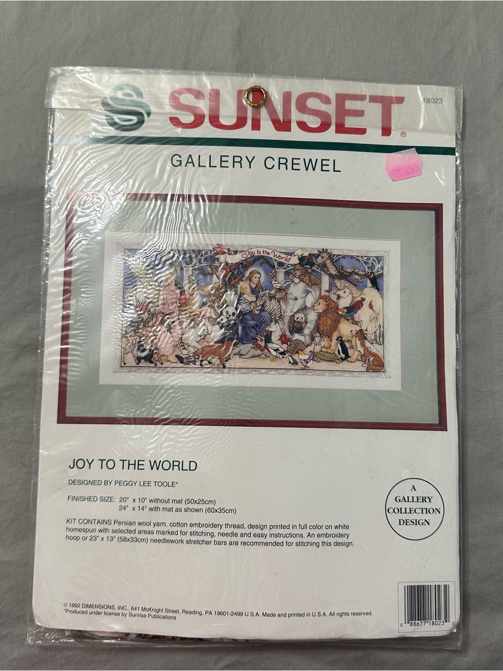VTG 1992 Sunset Gallery Crewel Kit "Joy To The World" 18023 Peggy Lee Toole